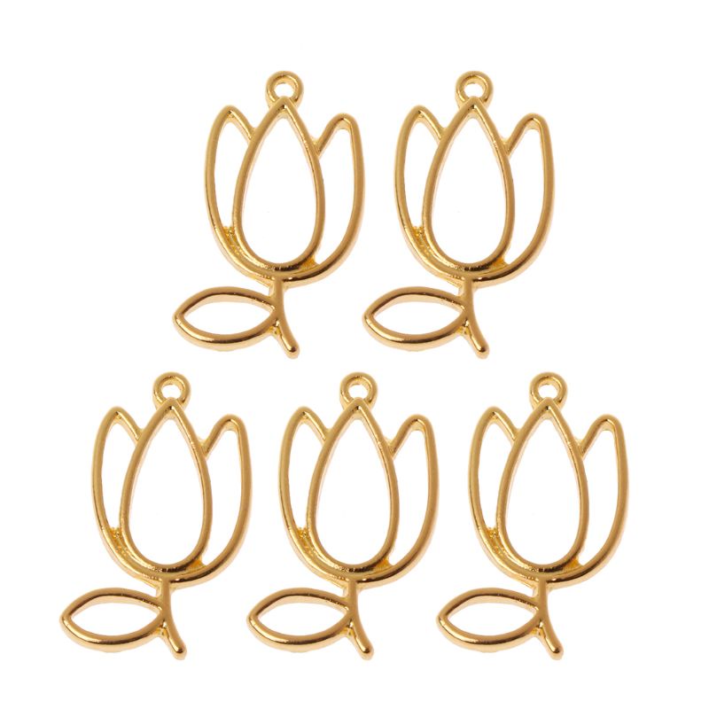 Bộ 5 Khung Kim Loại Hình Hoa Tulip Dùng Làm Trang Sức DIY