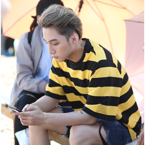 Áo thun sọc ngang bản to nam nữ form rộng unisex