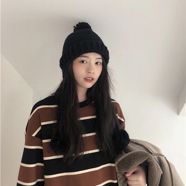 Mũ len dệt kim giữ ấm tai phong cách Hàn Quốc xinh xắn cho nữ