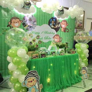 [Tặng ruy băng] 100 bóng xanh lá và trắng trang trí tiệc sinh nhật tông xanh