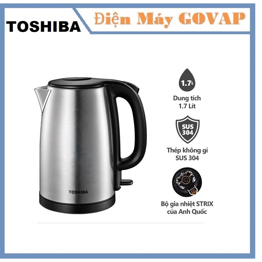 Bình Đun Siêu Tốc Toshiba KT-17SH2NV - 1.7L - Inox 304 - Hàng Chính Hãng, Bảo Hành 12 Tháng, Chất Lượng Nhật Bản