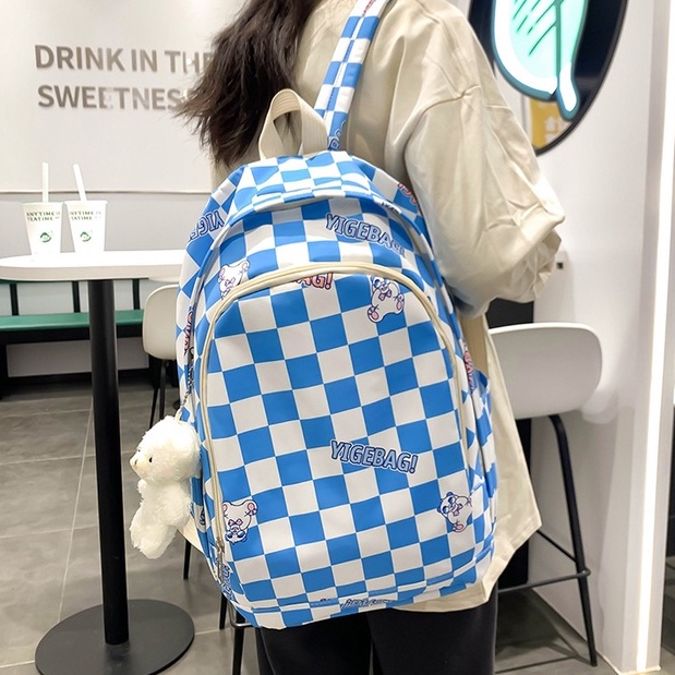 Balo Kẻ Caro Unisex Cho Nam Nữ Ulzzang Phong Cách Hàn Quốc