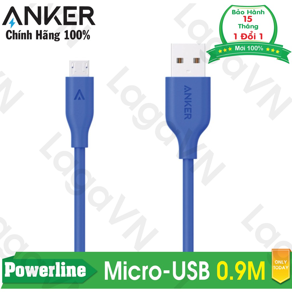 [Freeship toàn quốc từ 50k] Cáp sạc siêu bền ANKER Powerline Micro-USB 0.9m cho Android (Xanh dương)