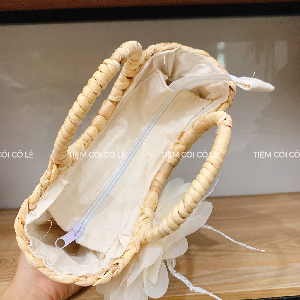 Túi cói lục bình đan kiểu rào xiên xinh xắn size 19cm - Tiệm Cói Cô Lê