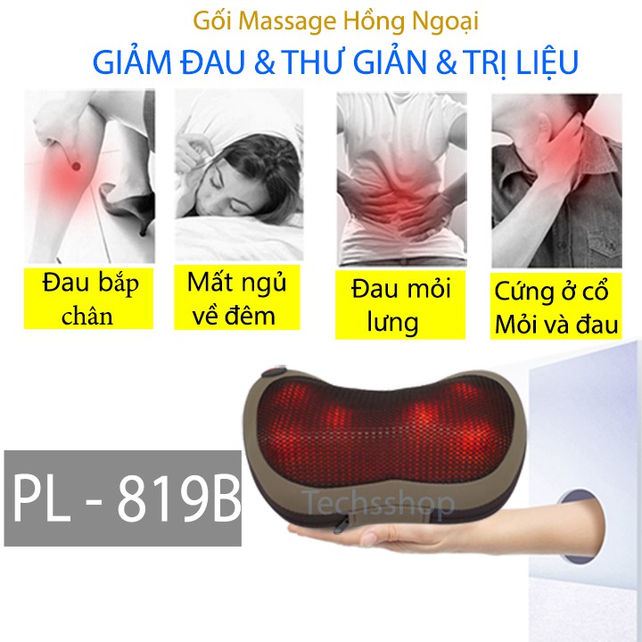 Gối Massage Hồng Ngoại Puli PL819B Có 6 Pi Lăn Hiệu Quả - BH 12 Tháng