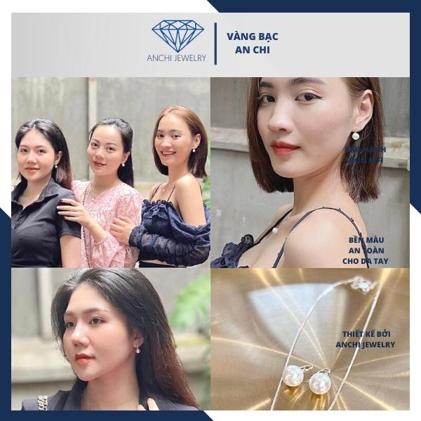 Set dây chuyền bông tai móc câu hạt trai 8ly chuẩn bạc ý 925, Anchi jewelry
