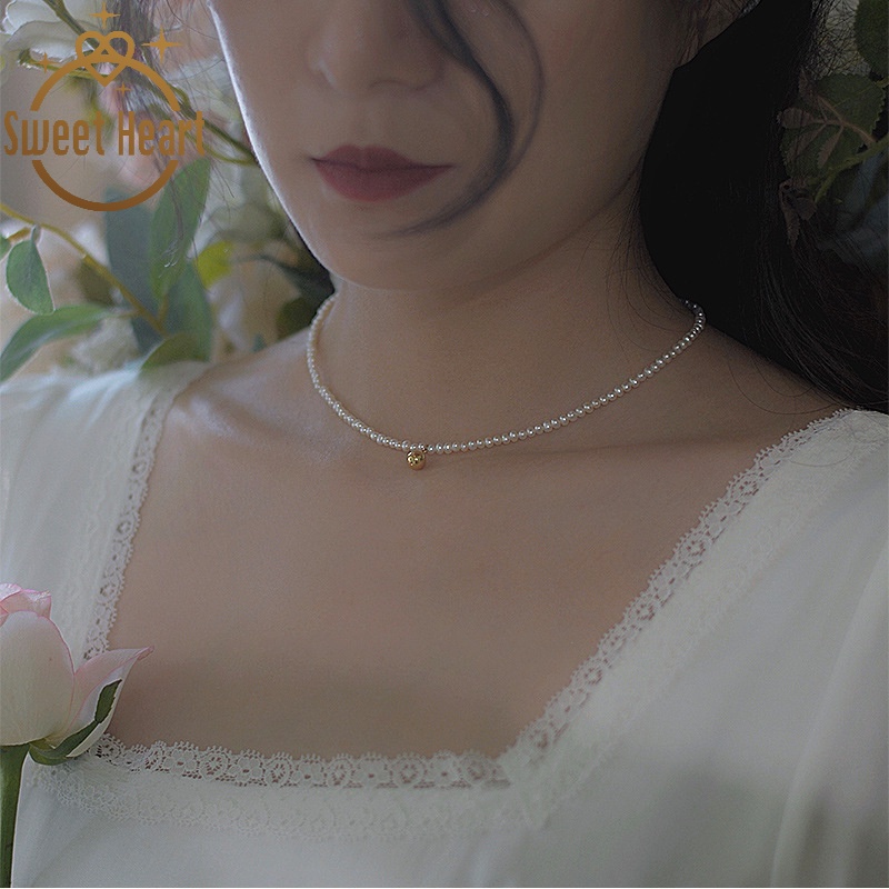 Vòng cổ choker ngắn bằng hợp kim đính ngọc trai giả thời trang sang trọng cho nữ