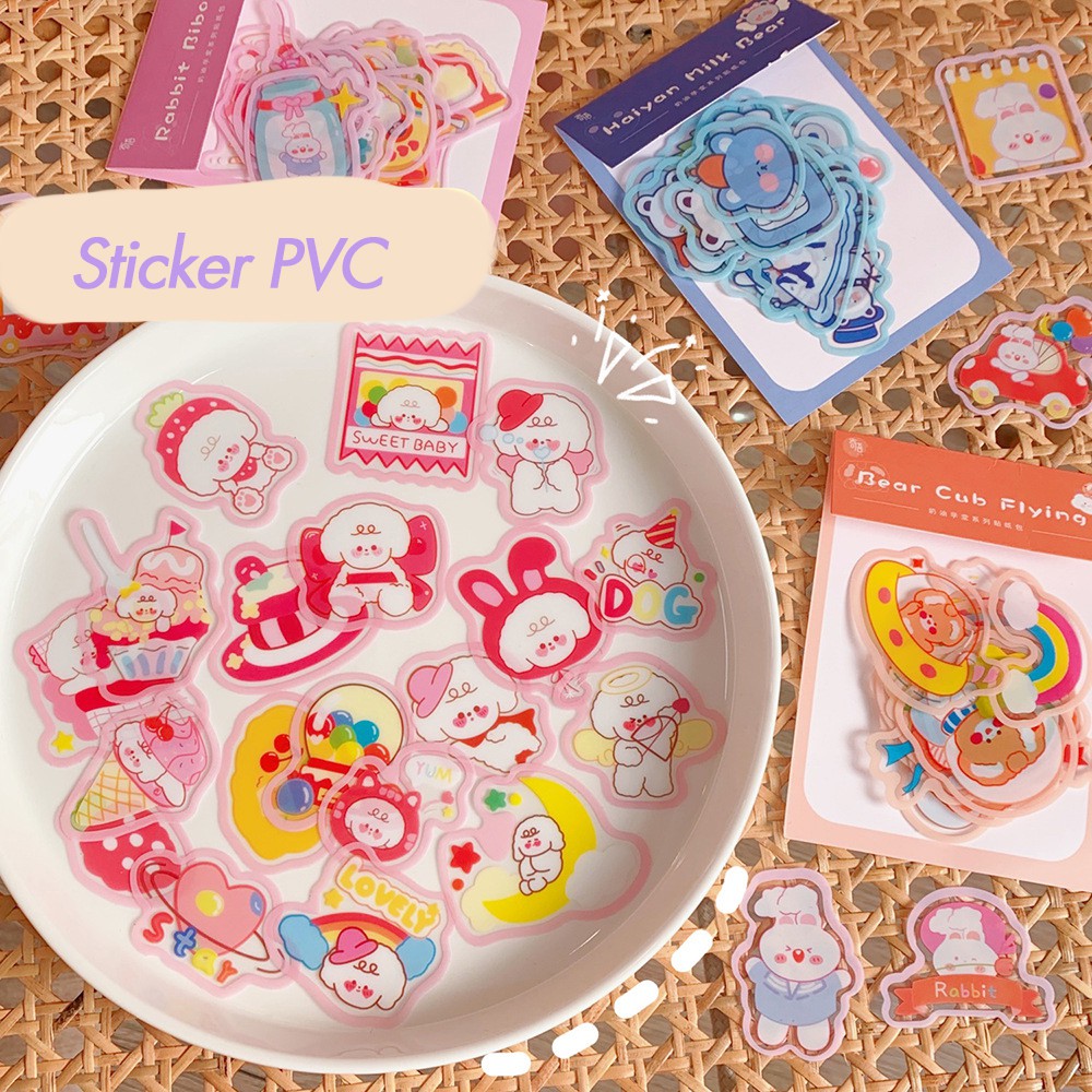 Sticker PVC Set 40 Miếng Không Thấm Nước Cute Bear Cub