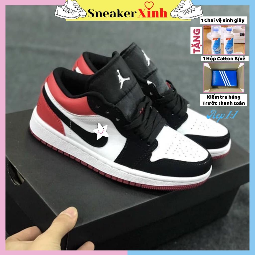 Giày sneaker jodan đỏ cổ thấp, giày J.D đỏ đen trắng thấp cổ đi học đi chơi giá rẻ SneakerXinh Store JD769