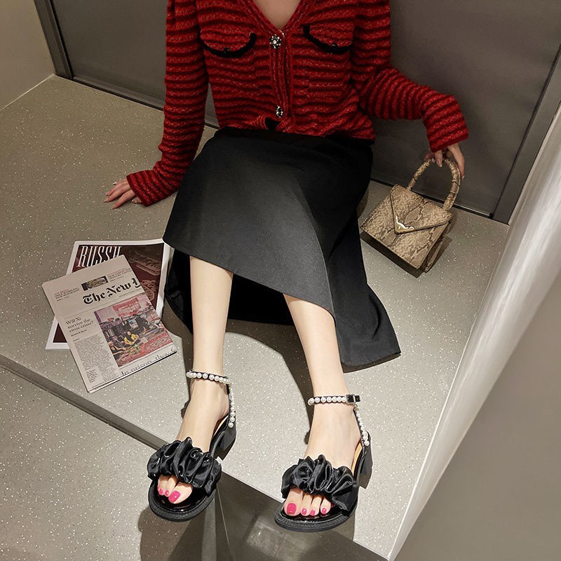 Giày Cao Gót Hở Ngón Đính Ngọc Trai Thời Trang Xuân Hè Dành Cho Nữ 2021