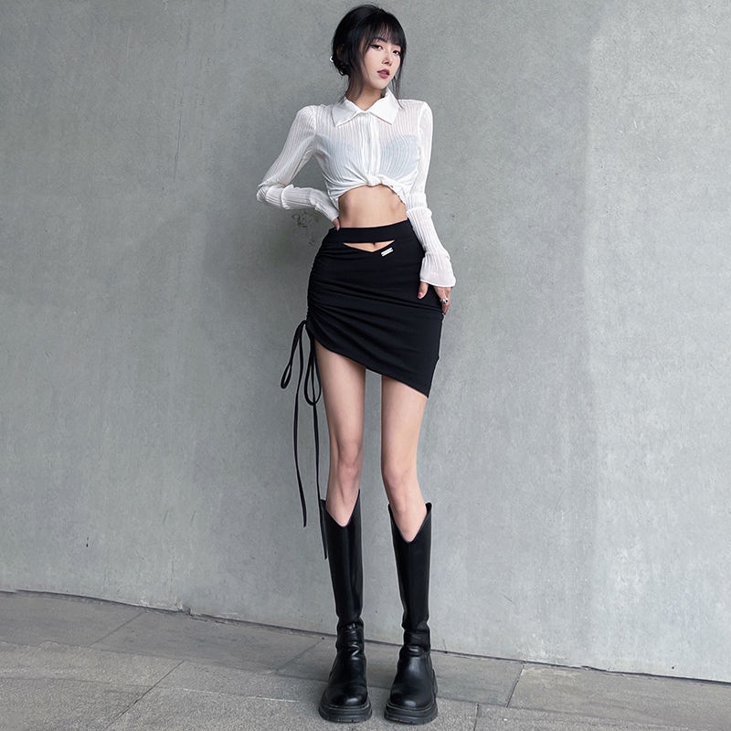 Jiashucheng Hot Chân Váy Lưng Cao Dáng Ôm Cột Dây Bất Đối Xứng Gợi Cảm Cho Nữ @