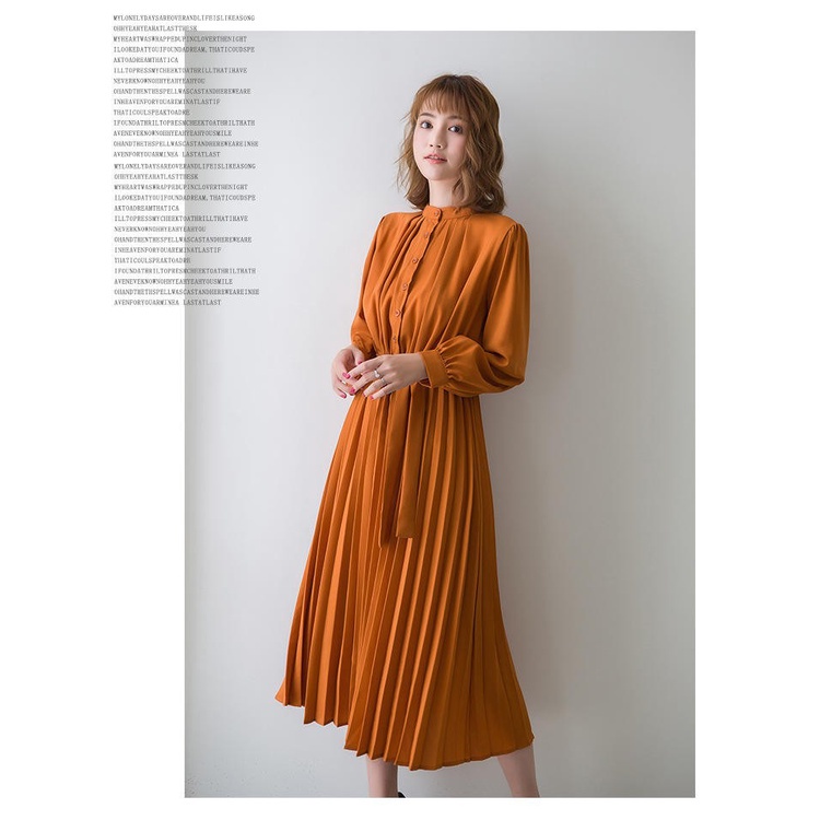 Đầm Voan Xếp Li Tay Dài Phong Cách Nhật Bản (4 Màu) Dress