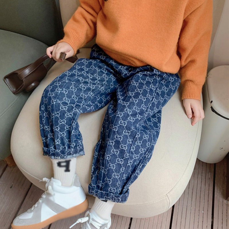 Quần Jeans Dài Ống Đứng Họa Tiết Caro Thời Trang Cho Bé Gái 1-6 Tuổi