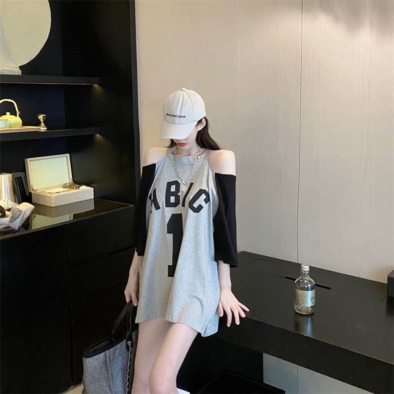 JSC Áo Thun Tay Ngắn Hở Vai Dáng Rộng Màu Sắc Thời Trang Mùa Hè Xinh Xắn Cho Nữ