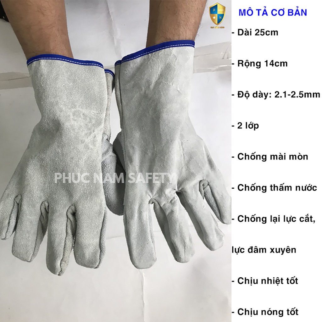 BAO TAY DA HAI LỚP NGẮN MÀU TRẮNG,găng tay da hàn, bao tay da Tig, BHLĐ Phúc Nam