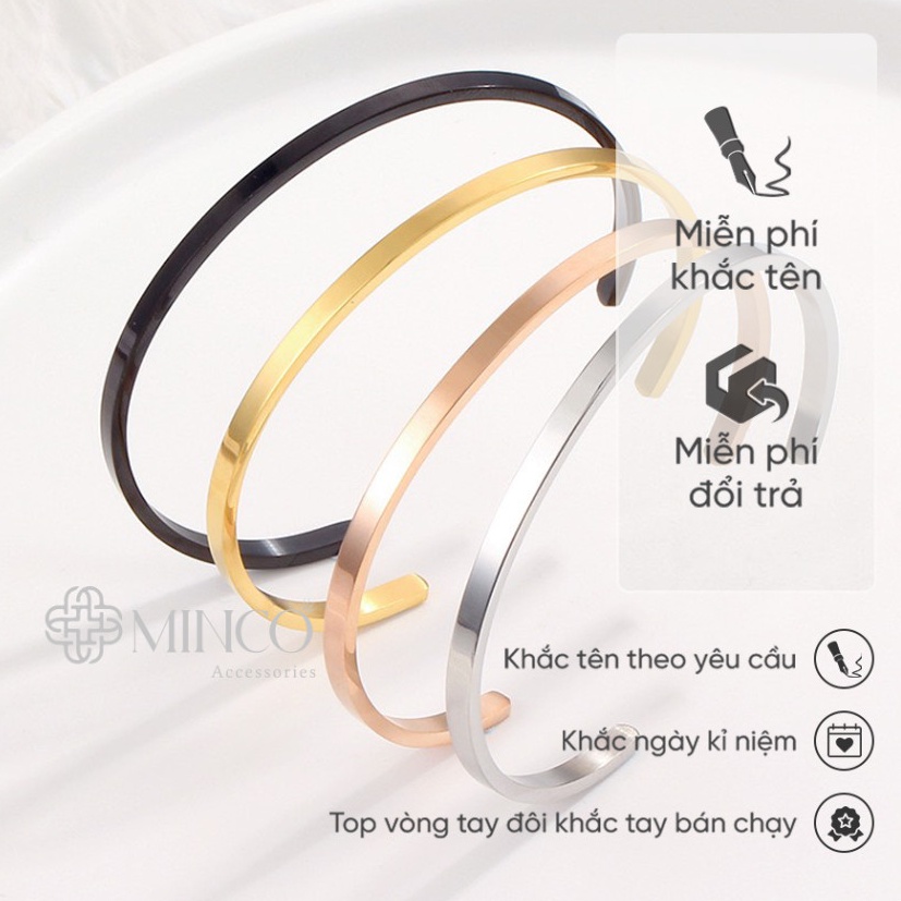 Vòng tay đôi trơn basic Cuff Minco Accessories lắc tay Nam Nữ Tình Yêu thiết kế trơn có thể khắc chữ theo yêu cầu LT07