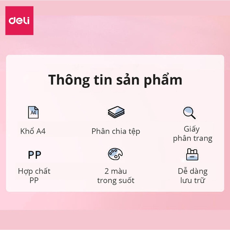 Cặp tài liệu mở rộng A4 8 ngăn Deli - có nút cài - 5735 - dễ dàng mang theo - vpp Diệp Lạc (sỉ/lẻ)