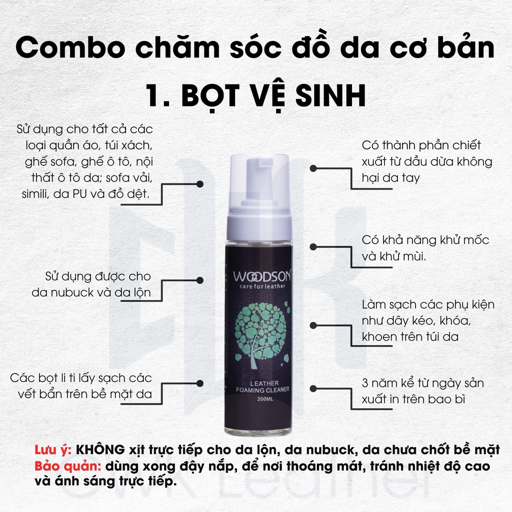 [Chính hãng] Bộ vệ sinh bảo dưỡng đồ da Woodson (gồm mink oil và bọt vệ sinh)