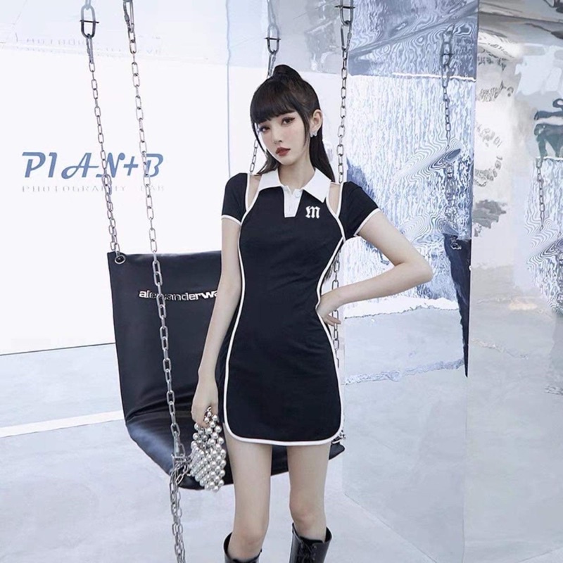 Váy Đầm Đen Cổ Polo Chữ m Nary Closet 2022