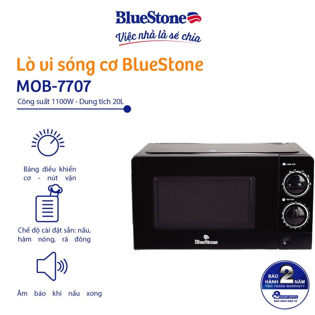 Lò Vi Sóng BlueStone MOB-7707 - Dung tích 20L - Hàng chính hãng - Bảo hành 24 tháng