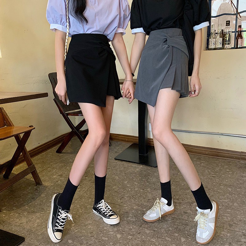 Chân váy chữ A eo cao màu trơn phối xếp ly trẻ trung | BigBuy360 - bigbuy360.vn