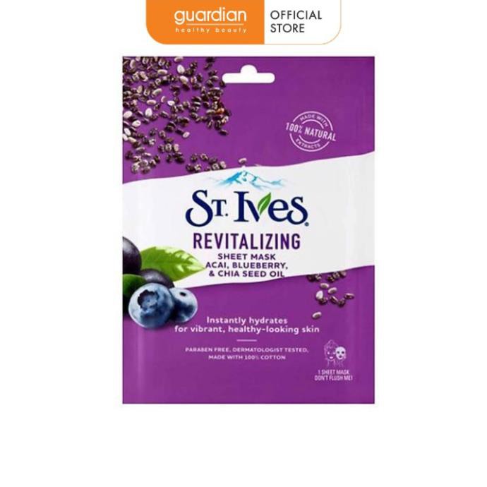 Mặt nạ duy trì độ ẩm St.Ives Revitalizing Sheet Mask Acai, Blueberry, Chia seed oil 23ml (1 miếng)
