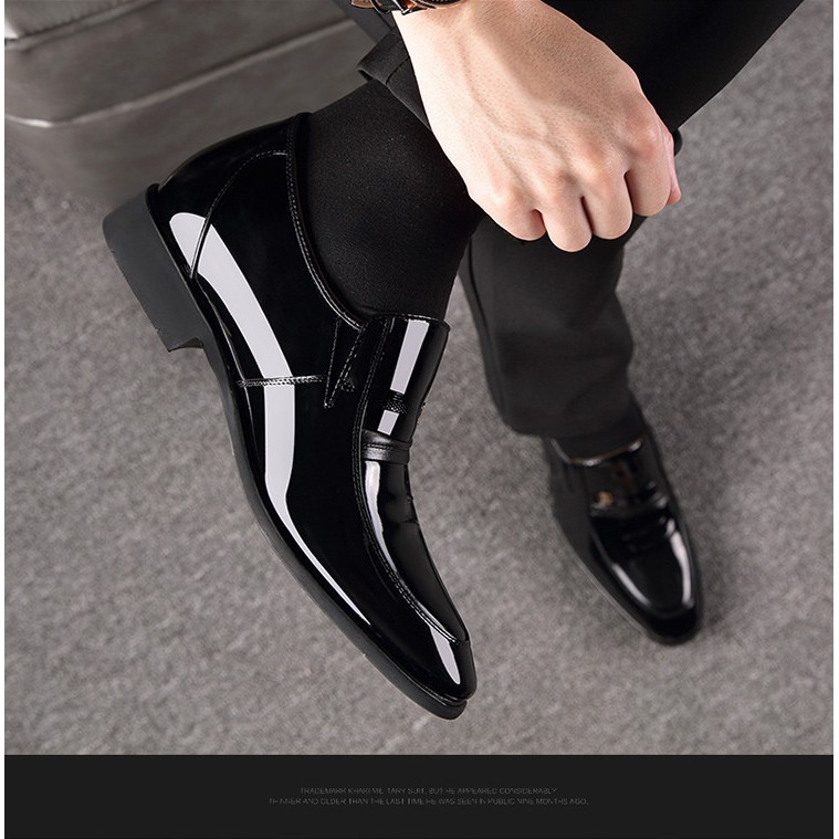 Giày nam da bò tăng chiều cao 6cm LD03 - Phiên bản màu đen đặc biêt