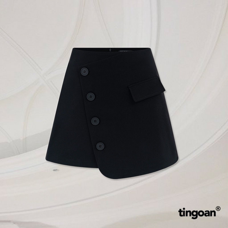 Chân váy đen cạp thấp vạt chéo đính cúc tingoan NEXT TO ME SKIRT/BL (có quần trong)