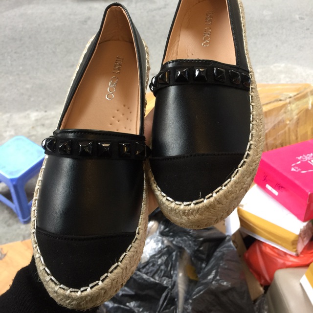 Slipon đinh đế cói màu đen