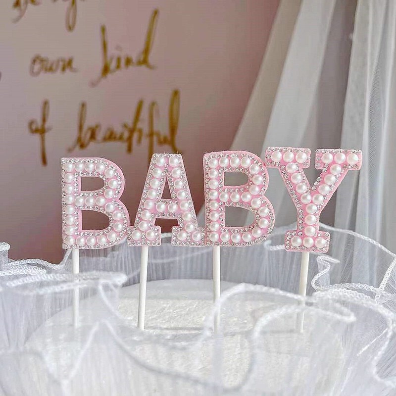 Trang trí bánh sinh nhật bánh kem - Chữ BABY, LOVE, MOM màu ngẫu nhiên