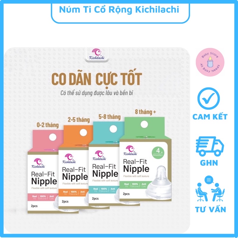 Núm Ti Bình Sữa Kichilachi Cổ Rộng Siêu Mềm Vừa Bình Moyuum