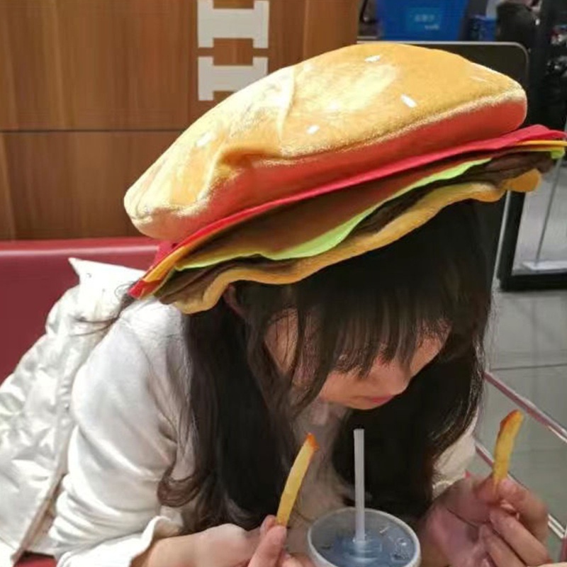 Mũ Đội Biểu Diễn Hình Bánh Burger Hoạt Hình Vui Nhộn