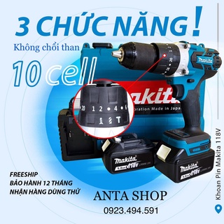SIÊU KHỎE!!!!Máy Khoan Pin Makita 118V 3 Chức Năng, Loại Không Chổi Than, Đầu Auto Lock 13mm