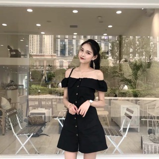 [ ORDER ] Váy đen trễ vai khuy trước