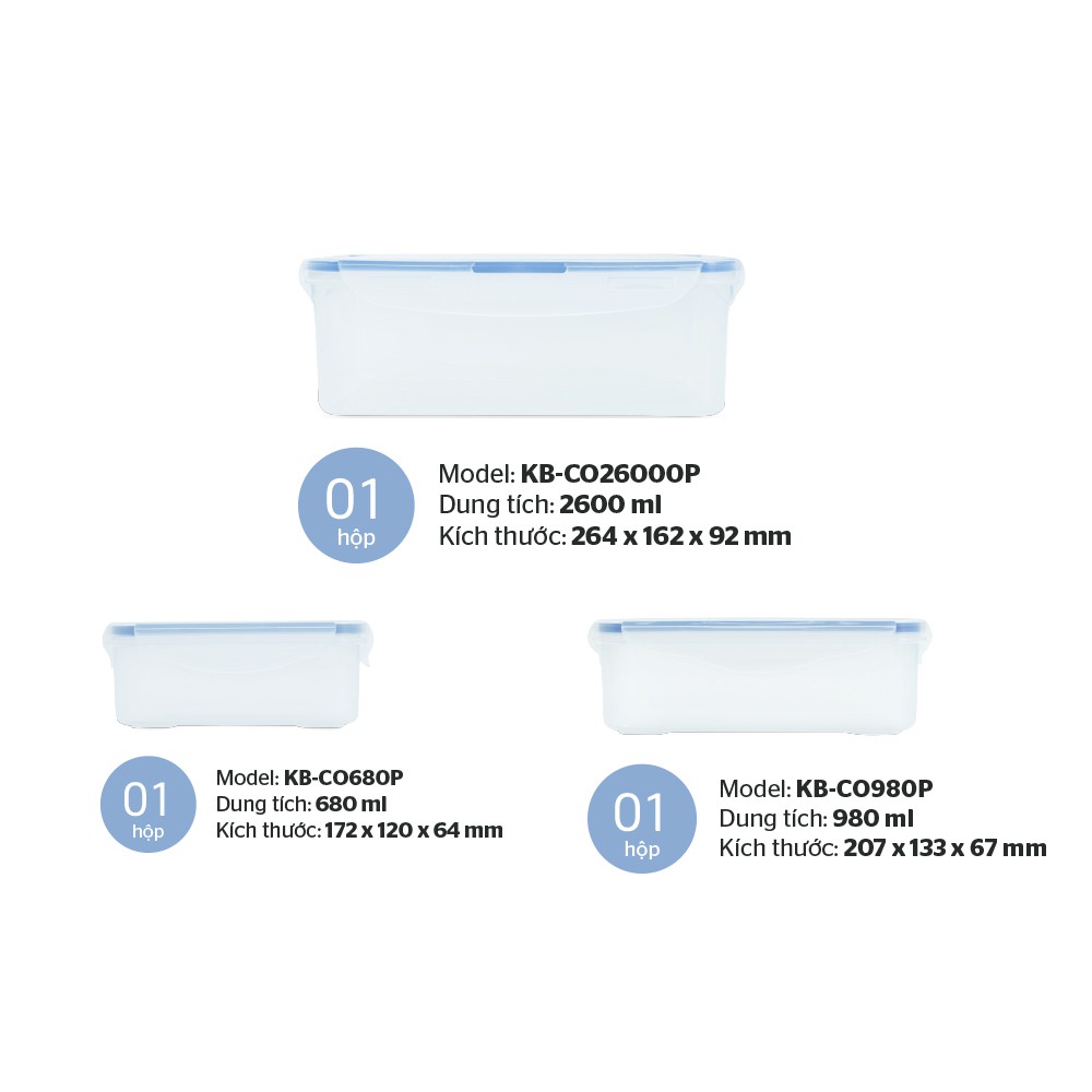 BỘ 3 HỘP BẢO QUẢN THỰC PHẨM NGĂN MÁT BIOZONE TIỆN LỢI