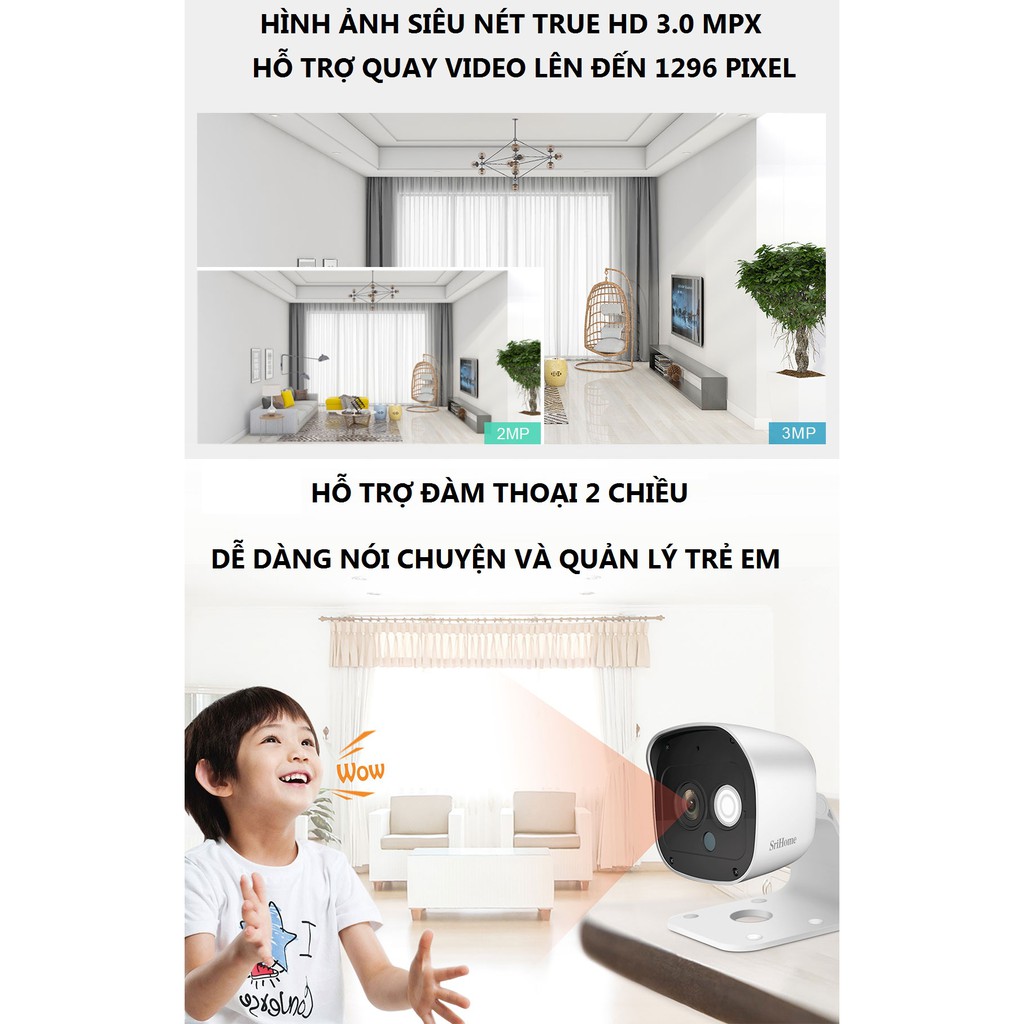 Camera ip wifi SH029 - 3MP(1296 Pixel) Ngoài Trời FHD Tặng Kèm Thẻ 128GB  - Kết nối wifi - LeD Hồng Ngoại bảo hành 5 năm