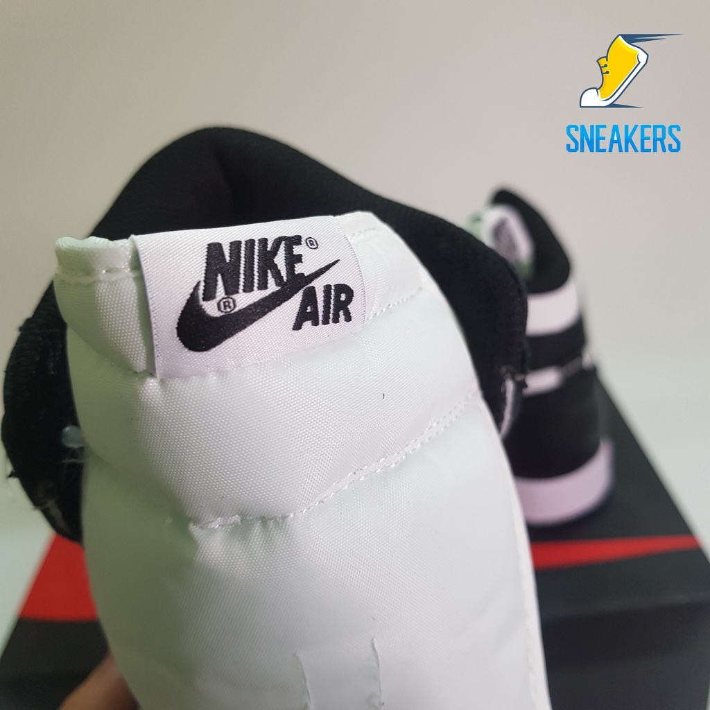 Giày Jordan 1 High Panda Black White Cao Cấp Fullbox, Giày thể thao jordan 1 cổ cao đen trắng da nhăn, lót 2 lớp êm chân