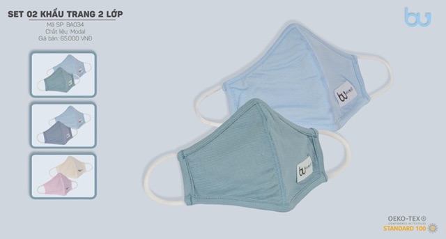Set 2 khẩu trang kháng khuẩn vĩnh viễn hãng BU cho bé từ 6m- 5y