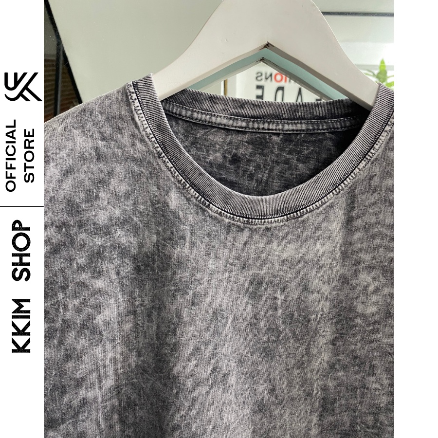 Áo thun tay lỡ Trơn WASH XÁM Cao Cấp, Áo Phông Unisex Form dáng rộng oversize Basic Nam Nữ. KKimShop