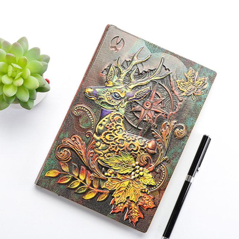 Sổ Tay Khổ A5 Bìa Da Dập Nổi Họa Tiết Hươu Sáng Tạo