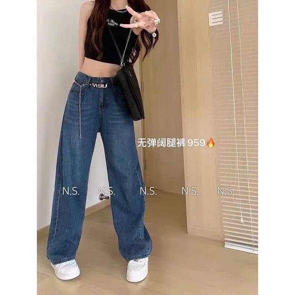 Quần jeans suông dây lưng wang hàng QCL1