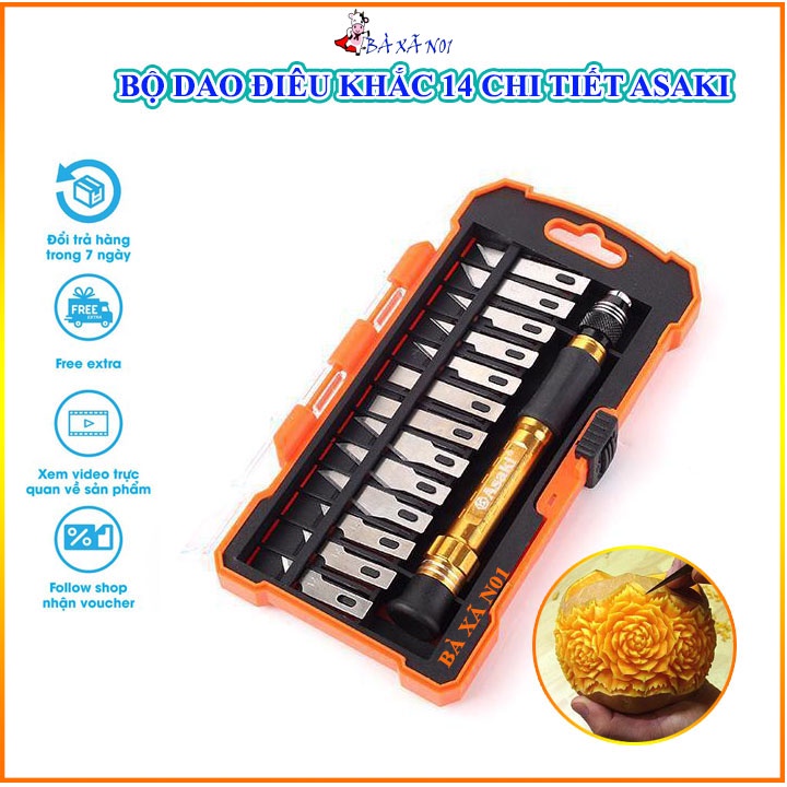 Bộ dao điêu khắc 14 chi tiết Asaki AK-3961 - Bộ dao chạm trổ