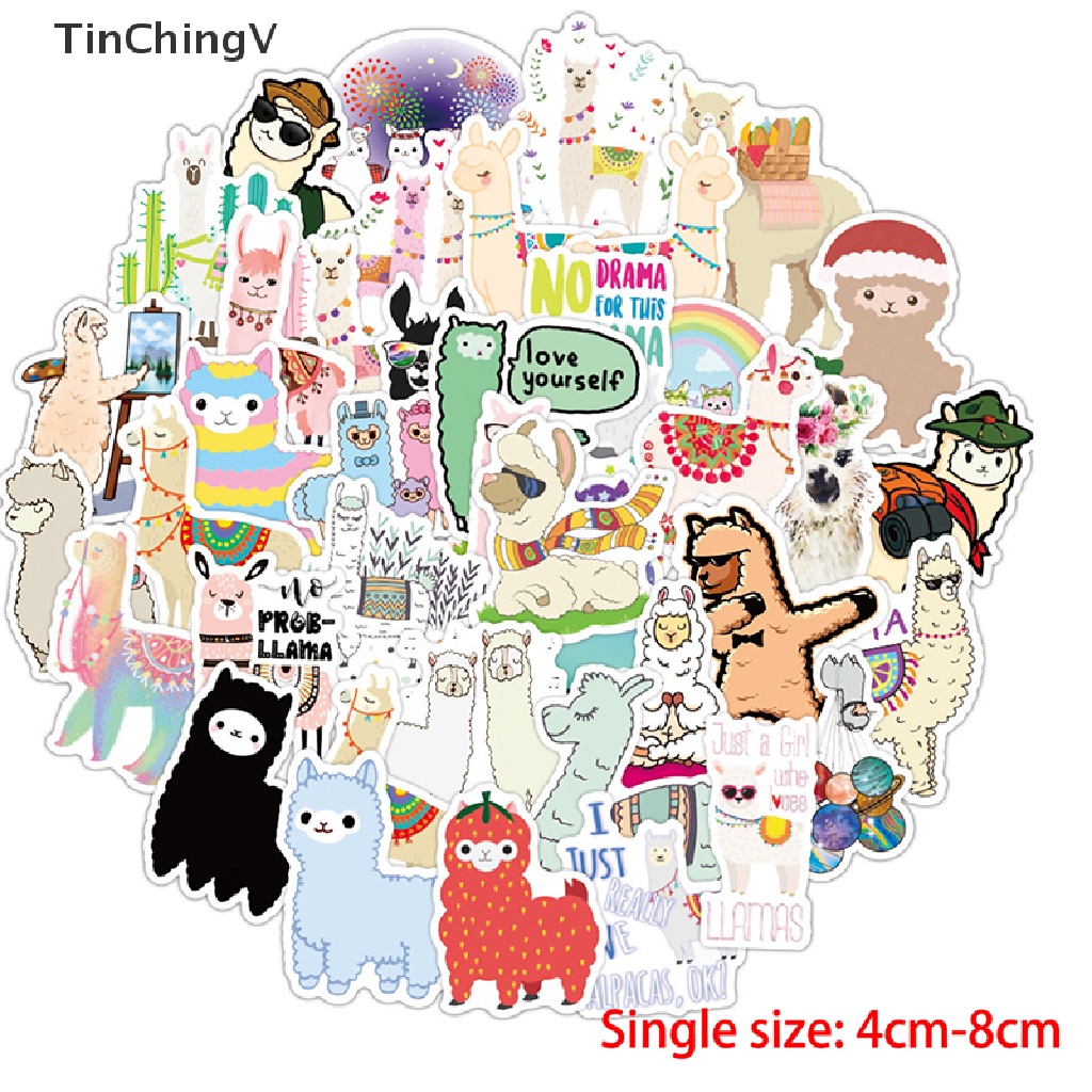Bộ 50 Miếng Dán Hình Lạc Đà Alpaca Hoạt Hình Dễ Thương