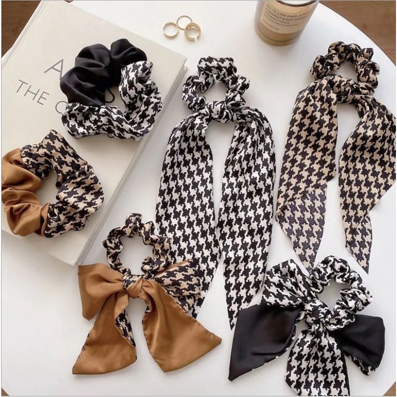 Scrunchies cột tóc vải sọc thắt nơ và trơn nhiều kiểu hàn quốc S27