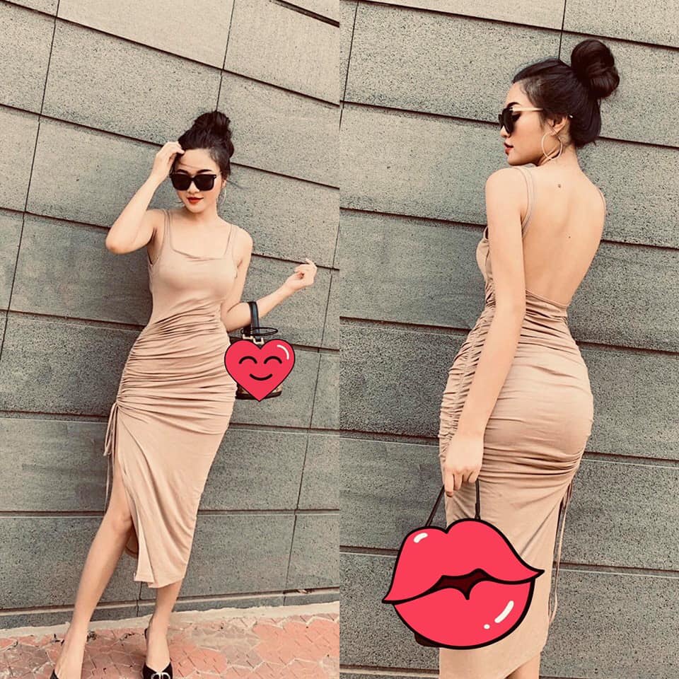 Váy nữ đầm body ba lỗ hở lưng rút chân đỏ 320k váy body sang chảnh Annastore
