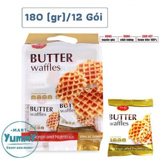 (Date: 05/2021) [ ĂN LÀ GHIỀN ] 01 Túi x 12 gói x 180gr Bánh Butter Waffles Richy Bơ Trứng Tổ Ong