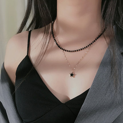 Dây chuyền bằng thép không gỉ hai lớp mặt hình ngôi sao năm cánh phong cách Hàn Quốc