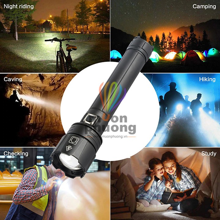 Đèn pin siêu sáng LED P90 zoom size lớn chuyên dụng kèm pin sạc USB chống nước dã ngoại - MUÔN PHƯƠNG SHOP