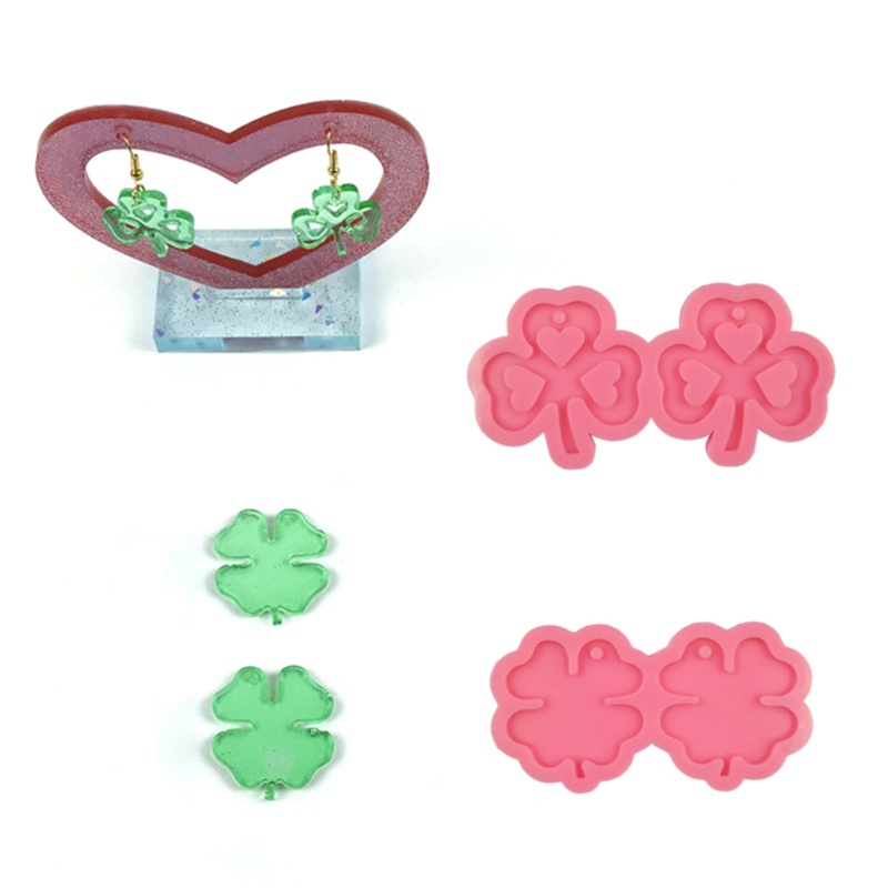 Sa Set 2 Khuôn Silicone Làm Mặt Vòng cổ / Bông Tai Hình Cỏ Bốn Lá DIY