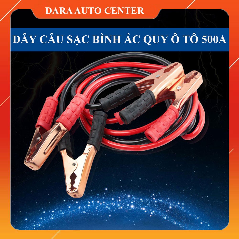 Dây câu sạc bình ắc quy ô tô 500A, lõi đồng, dài 2,2m (1 bộ 2 dây)